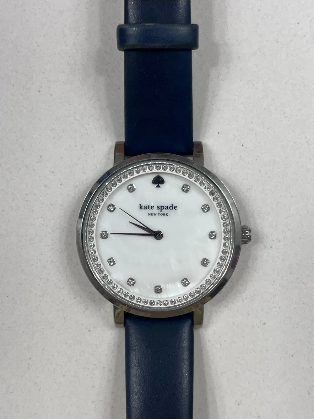 Kate Spade Women's Navy Leather Strap Crystal Accent Watch